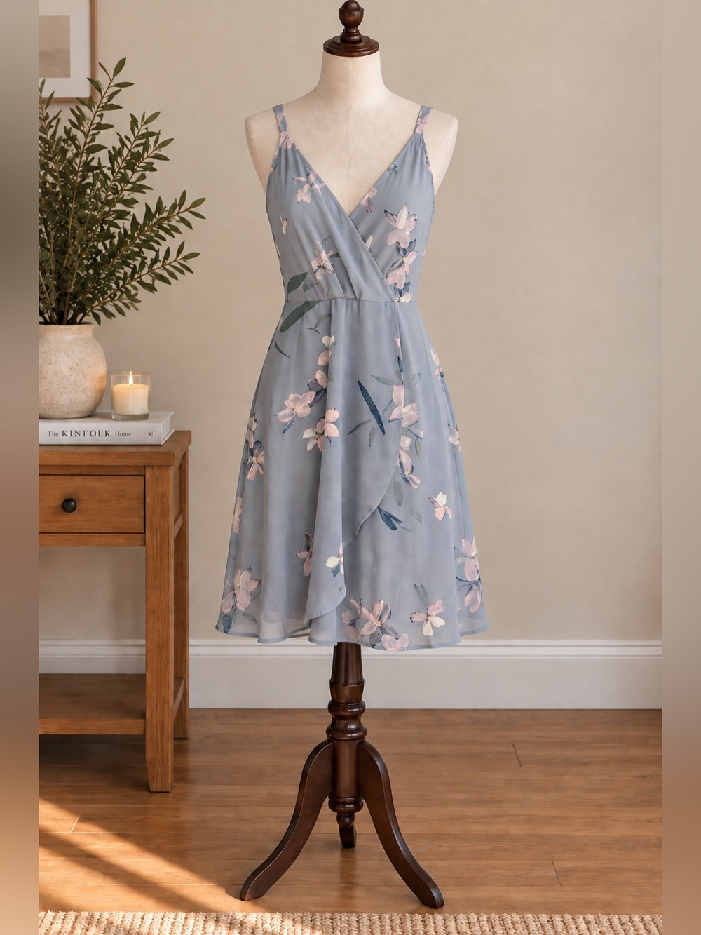 Dynamite Floral Wrap Dress S Dusty Blue Romantic Wedding Guest Garden Party